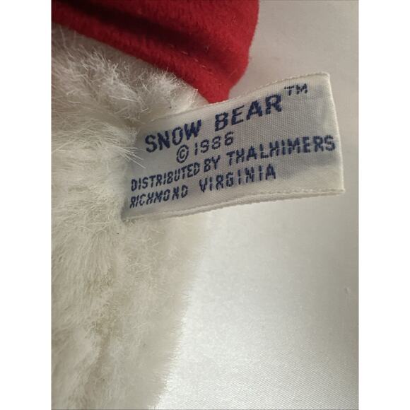 VTG 1986 Thalhimers "Snow Bear" w/ Red Vest & Bow~ 20" Stuffed Teddy Bear - Picture 3 of 6
